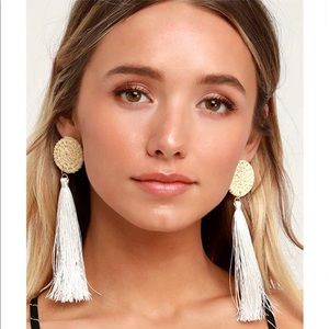 White Wicket Bamboo Tassel Earrings